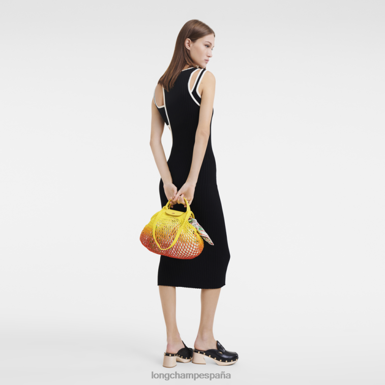 Longchamp bolsa de malla filet le pliage Amarillo naranja mujer bolsas 064LB8