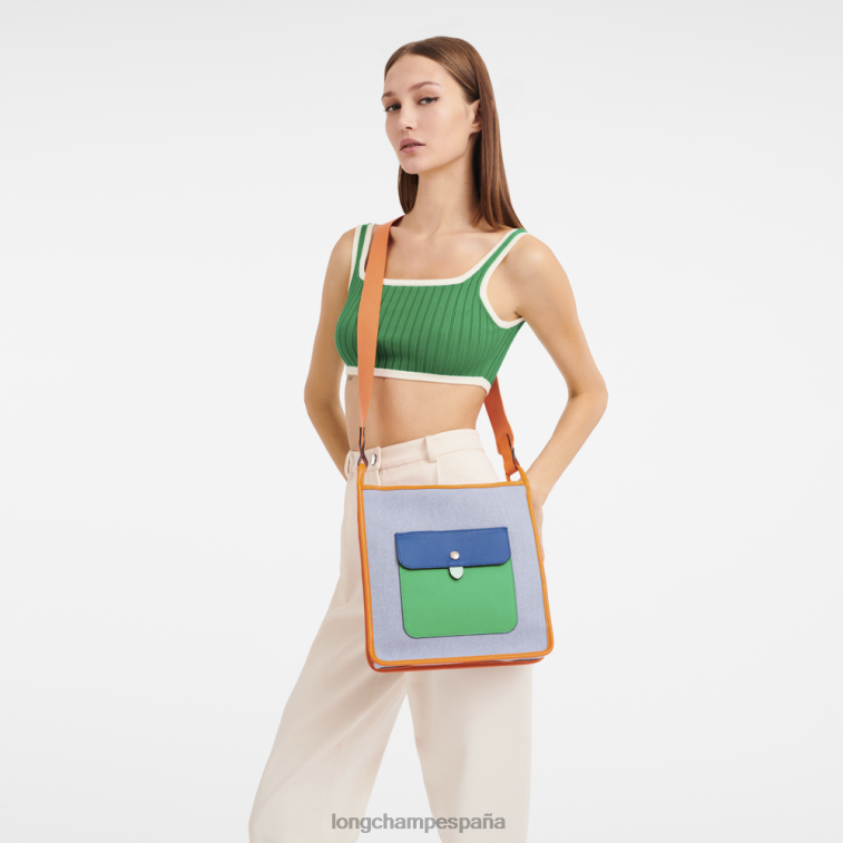 Longchamp bolso crossbody le foulonne con cremallera azul/naranja mujer bolsas 064LB260