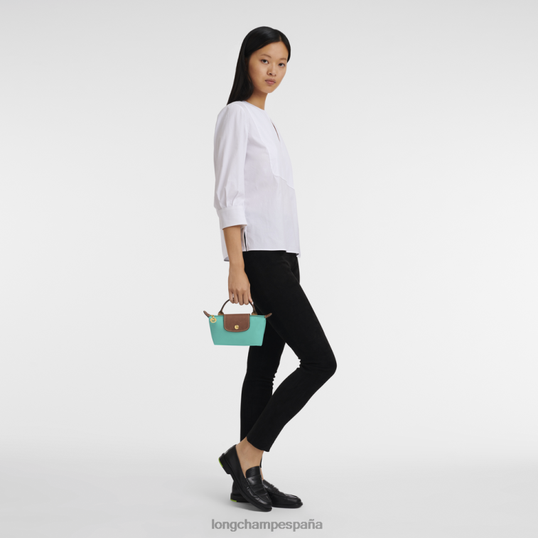Longchamp bolsa original le pliage con asa turquesa mujer Artículos de cuero 064LB666
