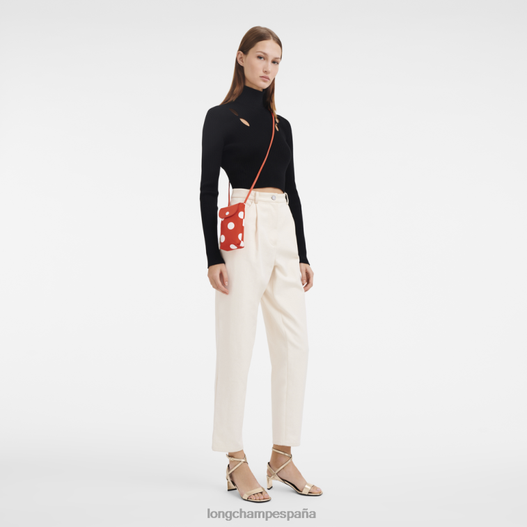 Longchamp funda para teléfono le pliage collection con encaje de cuero naranja mujer Artículos de cuero 064LB676