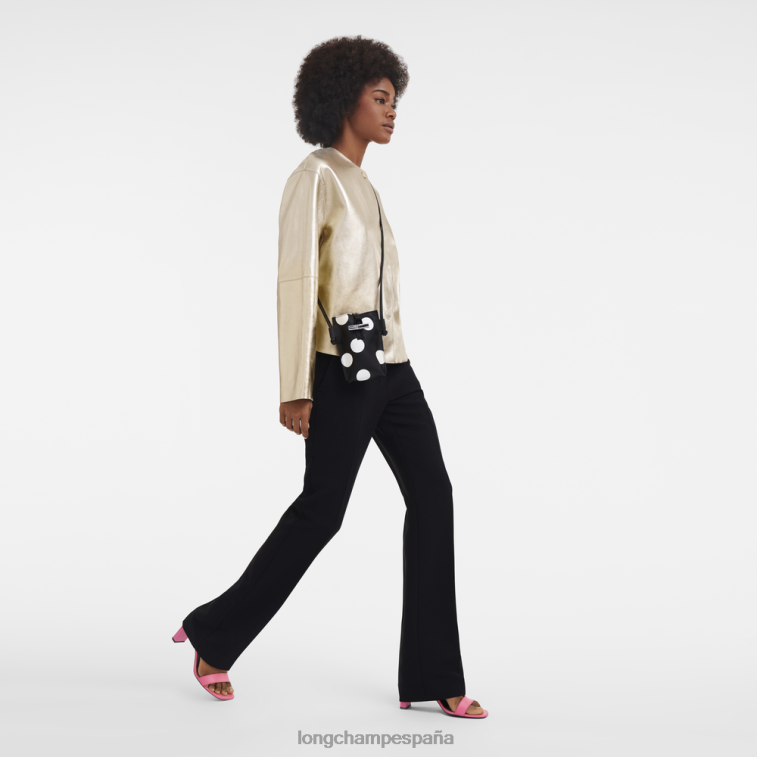 Longchamp funda para teléfono roseau con encaje de cuero negro mujer Artículos de cuero 064LB682