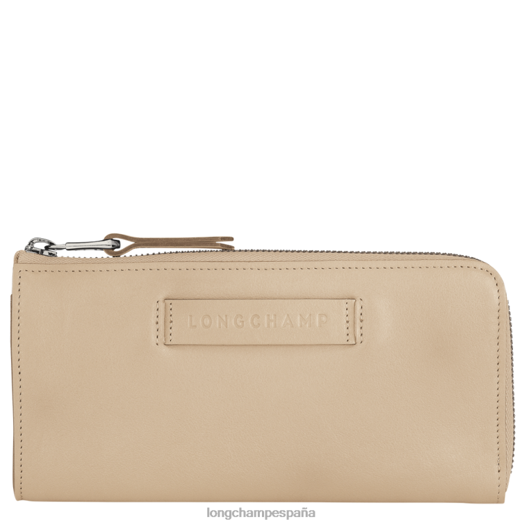 Longchamp Cartera 3d con cremallera alrededor. beige mujer Artículos de cuero 064LB621