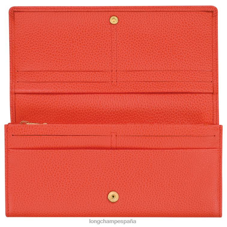 Longchamp cartera continental le foulonne naranja mujer Artículos de cuero 064LB603