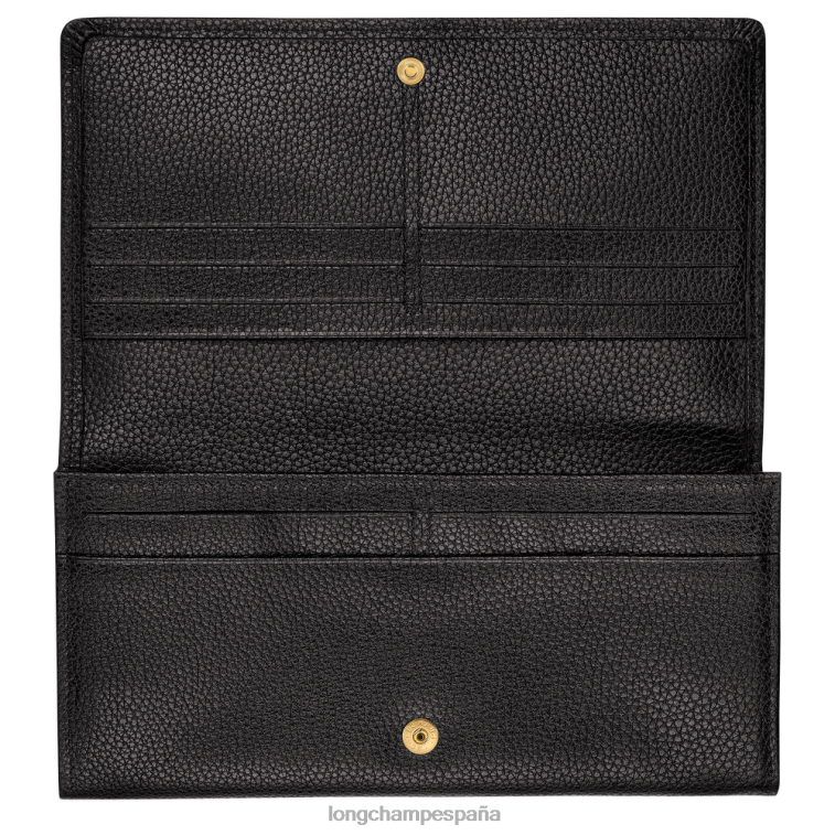 Longchamp cartera continental le foulonne negro mujer Artículos de cuero 064LB609